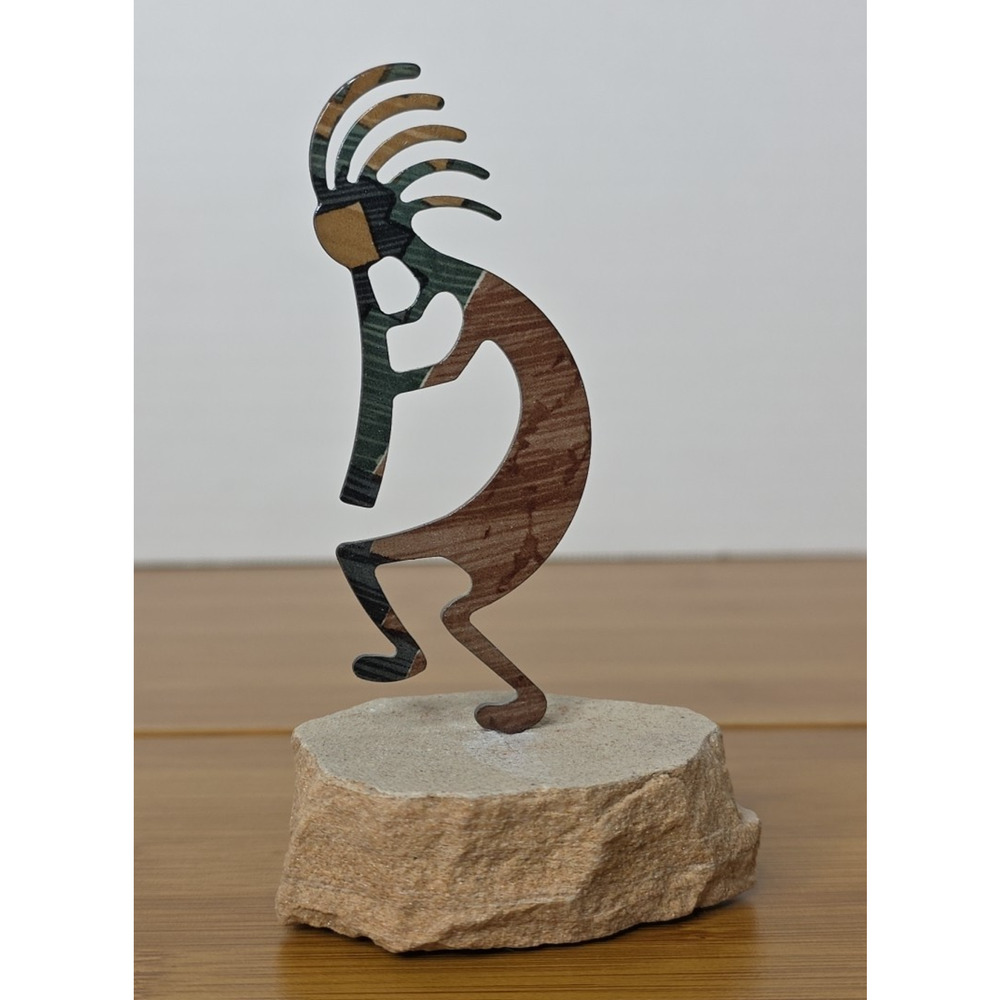 Lazart Kokopelli Metal Art Southwest Enamel Figurine Sandstone 4.5"